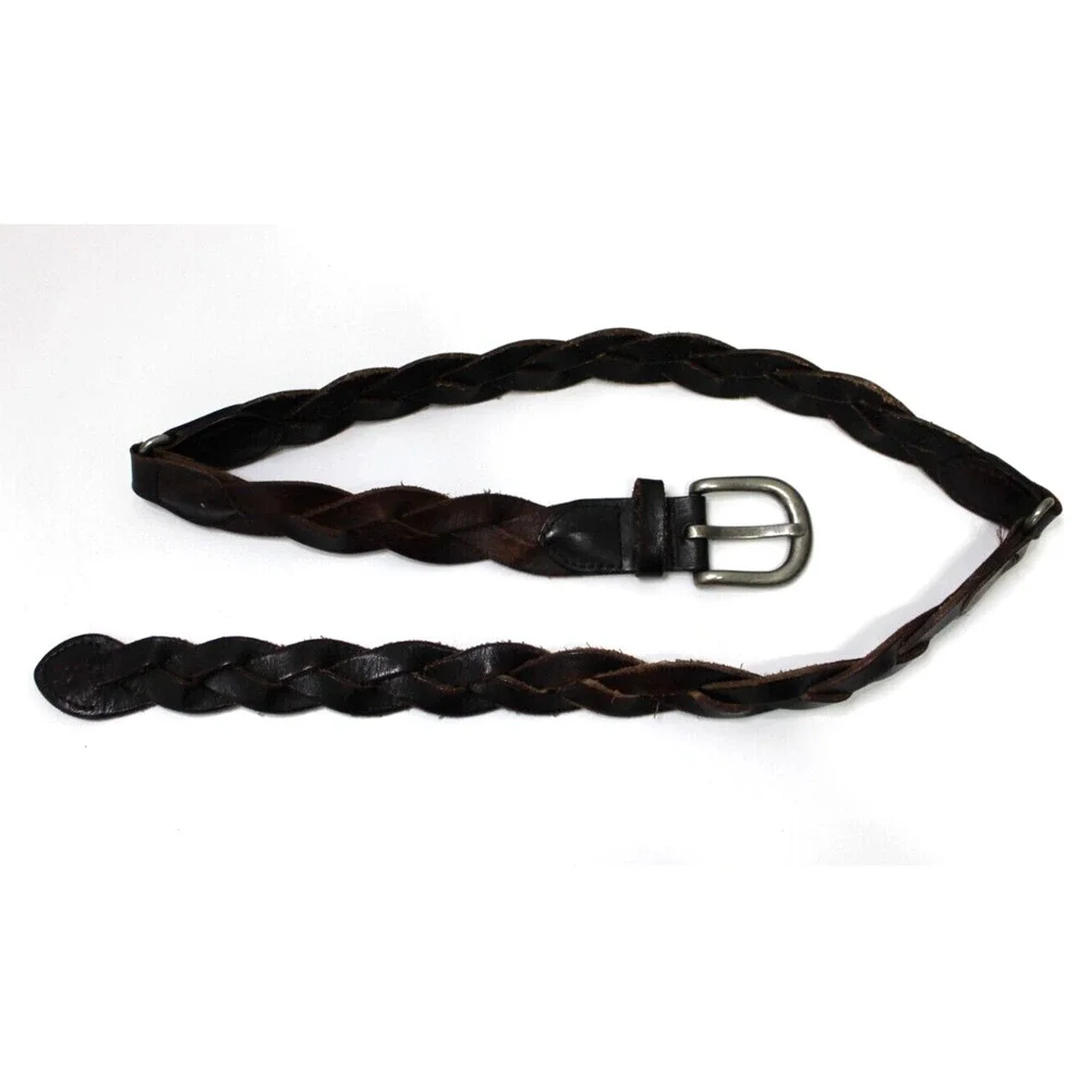 HOLLISTER Belt Size XS/S Vintage 90s California Brown Braided Logo Leather